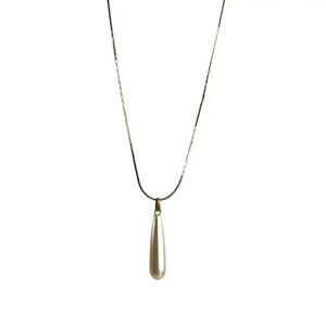 18k GT Chain 17" Necklace Faux Pearl Pink Design Teardrop Pendant